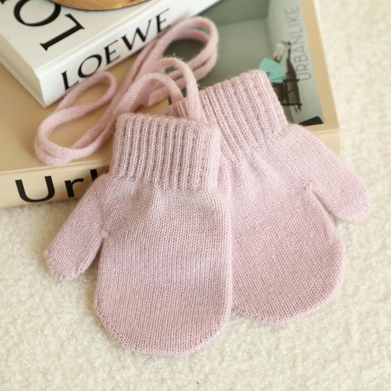 Nuovi Guanti Invernali per Bambini, Completamente Coprenti, Monocolore, con Laccetto, Carini e Caldi, per Bambini e Bambine