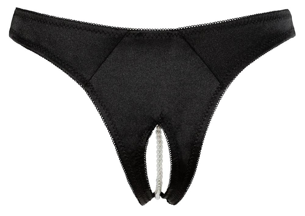 Cottelli Lingerie - Sexy Satin Panties With Pearls In The Crotch Black L
