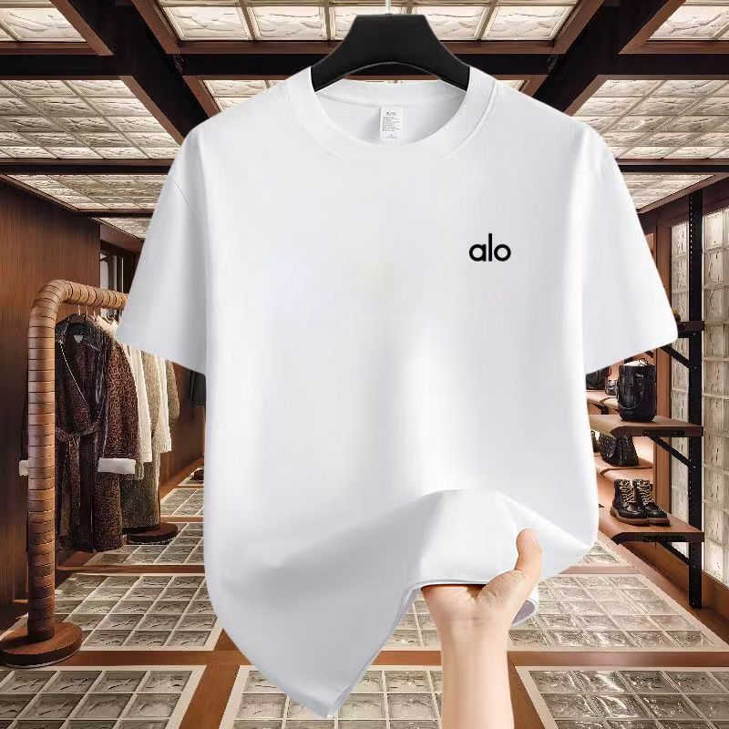 Trendy Brand Alo Letter Printing Summer Pure Cotton Loose Men's and Women's Short-sleeved T-shirt Casual Fashion Couple's Clothing