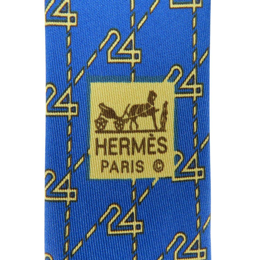 Used HERMES Tie 24 Overall Handle Silk Blue Gold Suit