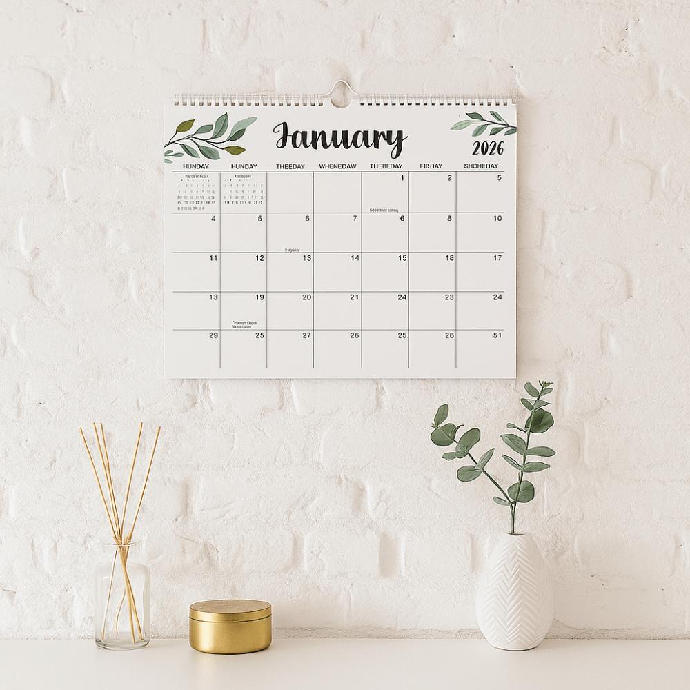18 Months INS Coil Calendar Square English Calendar Leaf Pattern Calendar  Work Planning