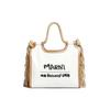X No Vacancy Inn Collaboration Logo Tassel Design Cotton And Leather Tote Bag Women Tote Bag White Beige BMMP0024U2P5493ZO537