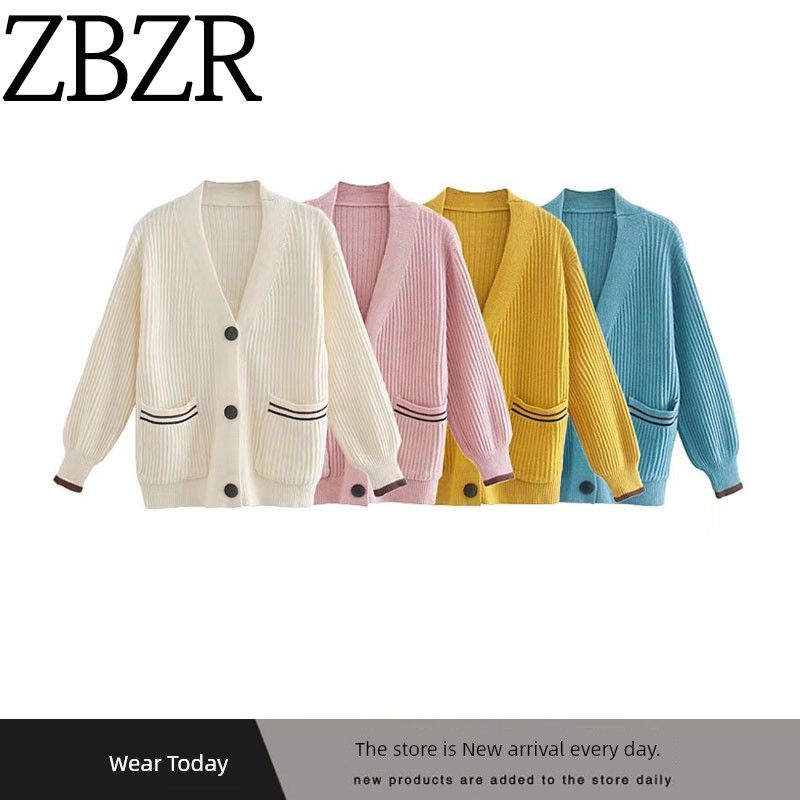 And Winter New Arrivals Women's Clothing Zr European and American Style Fashionable Versatile Loose Long-Sleeved Slimming Sweater Cardigan Jacket