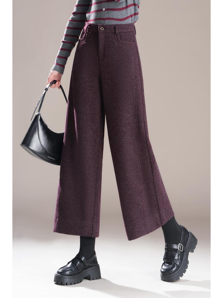 Women's High-Waisted Wool Wide-Leg Pants - Warm, Versatile, Fashionable Straight-Leg, Cropped for Autumn/Winter 2025.