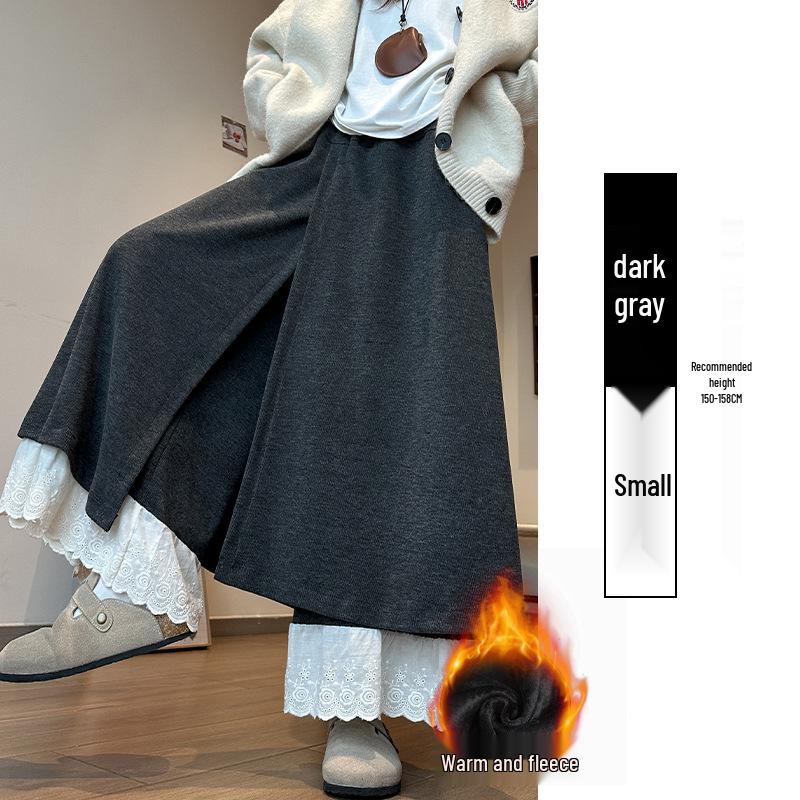 Women's Patchwork Lace Trim High-Waisted Wide-Leg Pants: Versatile, Slimming, Plus Velvet for Autumn/Winter 2025.