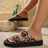 Summer Sexy Leopard Print Buckle Women's Sandals Beach Vacation Daily Walk Casual  Versatile Soft Sole Flat Heel Slippers