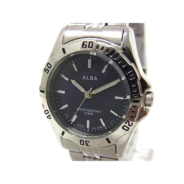Хорошее состояние SEIKO Alba V501-0FK0 Нержавеющая сталь 10 АТМ водонепроницаемые кварцевые часы мужские серебристый x темно-синий DM9939