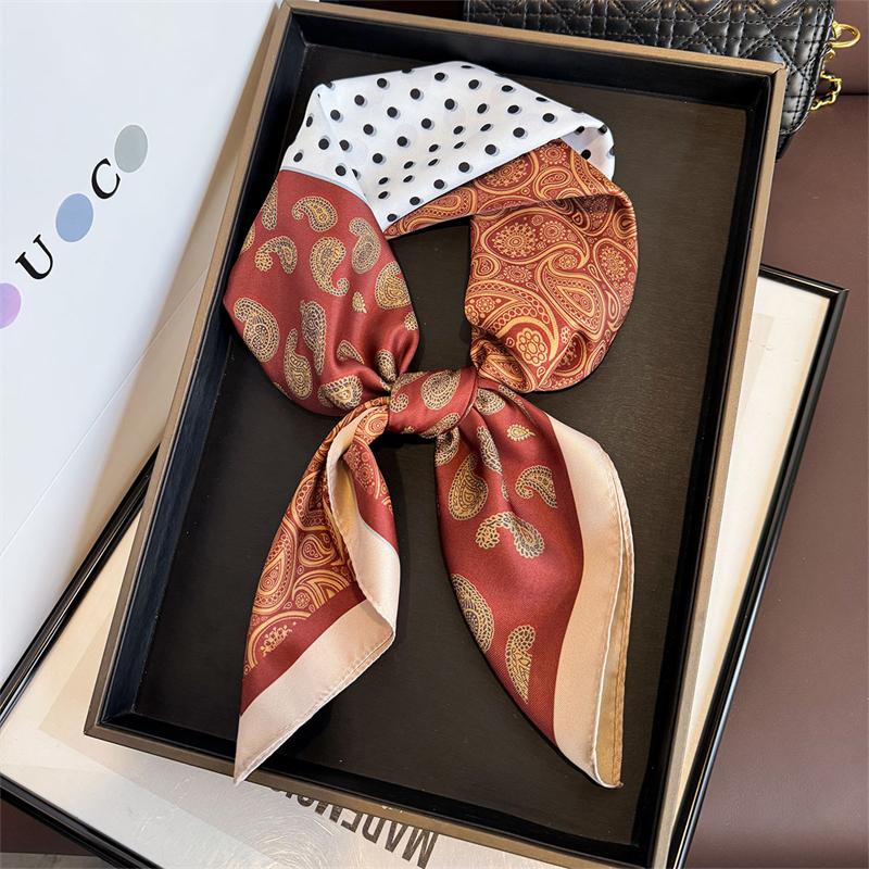 Luxury Brand Square Scarf Design Double Side Shawl Wrap 70cm Print Twill Silk Women Hijab Female Foulard Headband Bandana
