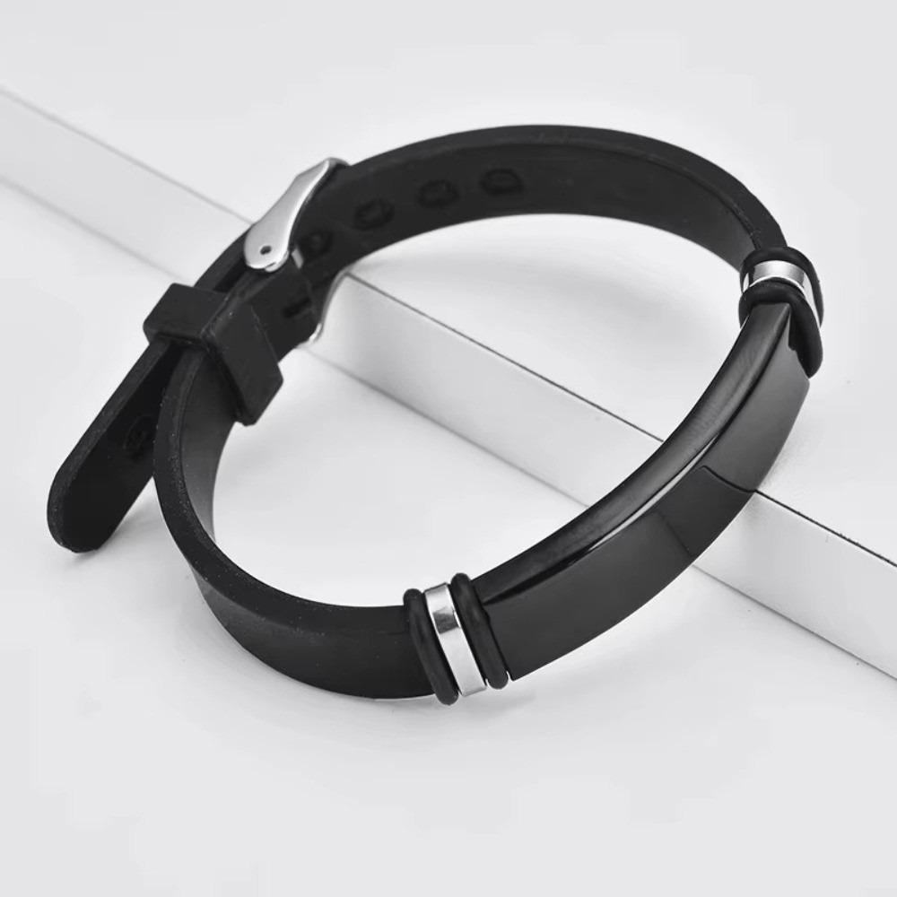 Silicone Strap Sport Wristband Stainless Steel Couple Bangle Men's Bracelet Jewelry Accessories