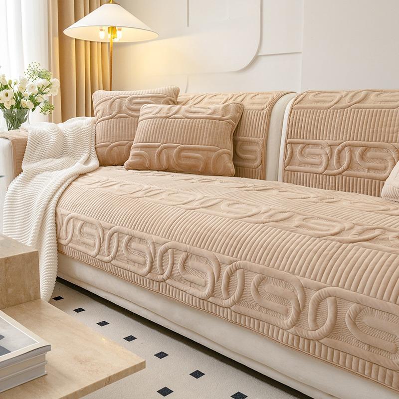 

Thickened Short Plush Sofa Cushion Fabric Non-Slip Modern New White Light Luxury Seat Cushion Anti-Cat Scratch Sofa Cover 70*70cm