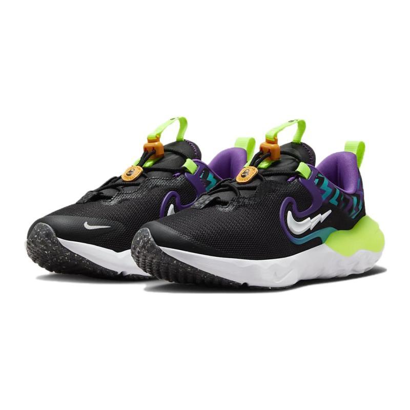 Nike Run Flow SE GS Breathable Low Top Kids' Running Shoes Black Green Unisex Sneakers DZ4490-001