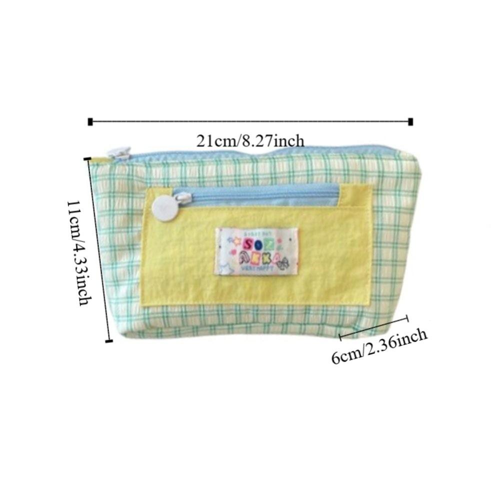 Portable Contrasting Grid Pen Case Dopamine Cute Makeup Bag Casual Cartoon Stationery Box  School