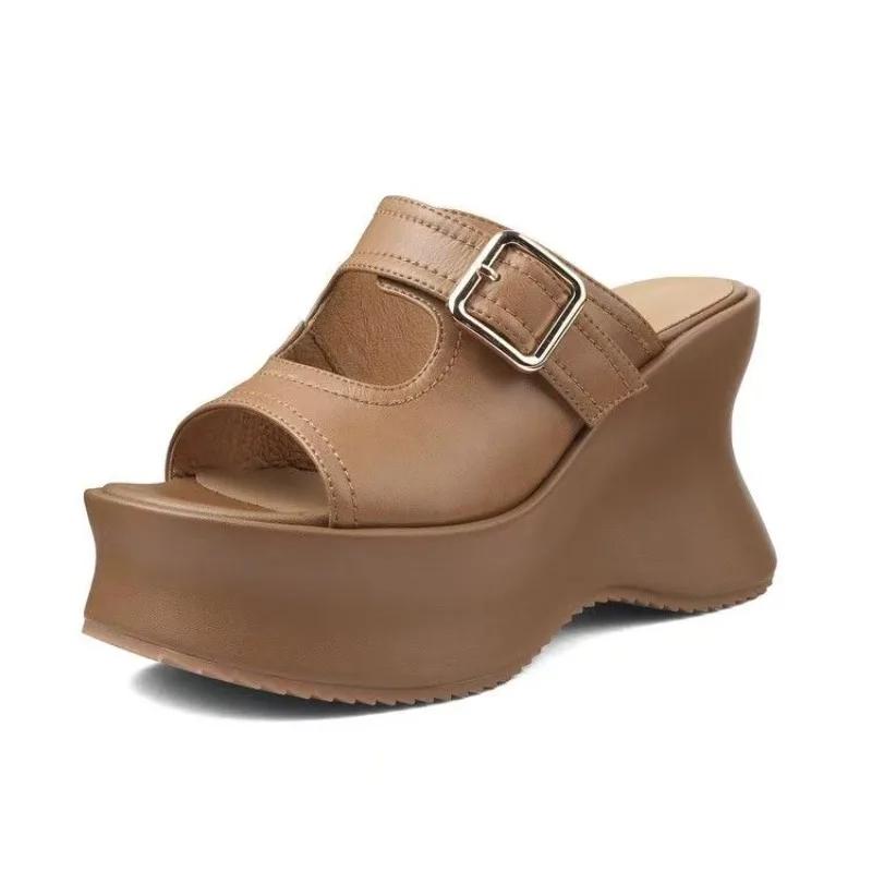 

Fashion Wedges Platform Women Slippers New Summer Shoes Fahsion Sandals Elegant 2025 Dress Party Woman Slingack Shoes Sandalias De Mujer 39 коричневый