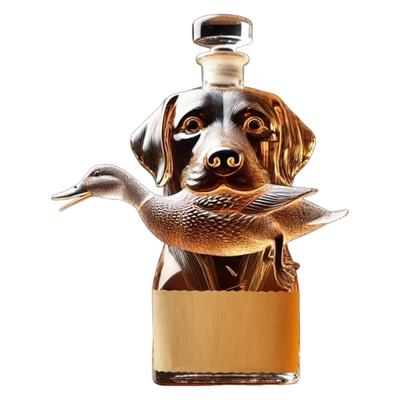 Hunting Dog Whiskey Decanter 3D Engraved Duck Hunter Dog Glass Bottle Animal Whiskey Bottle Wine Container for Men Dad Home Bar Decor