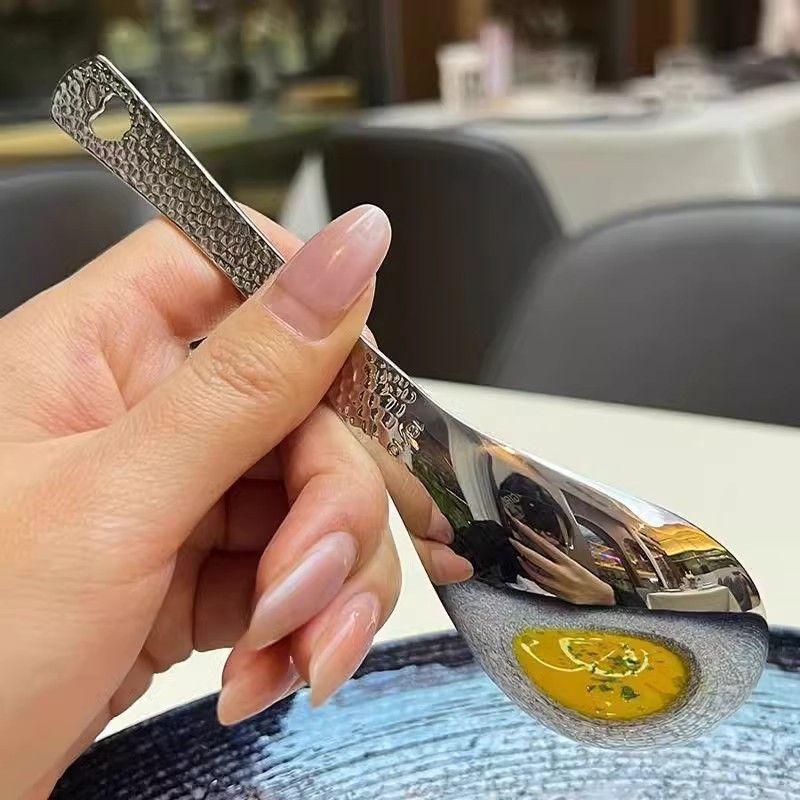Retro Hammer Point Spoon Stainless Steel Hammer Pattern Spoon Home Dining Spoon Eating Spoon High Value Dessert Spoon