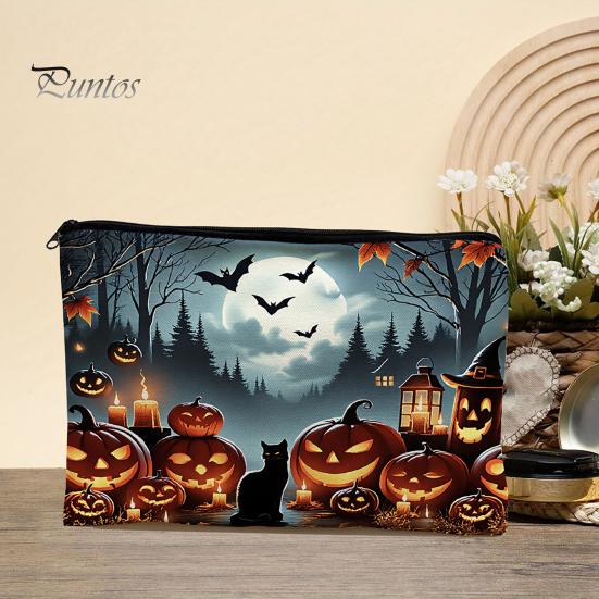 Witch Pumpkin Pattern Bag Storage Bag, with Smooth Zipper, Thickened Polyester Large Capacity Zipper Cosmetic Halloween Printed Pouch