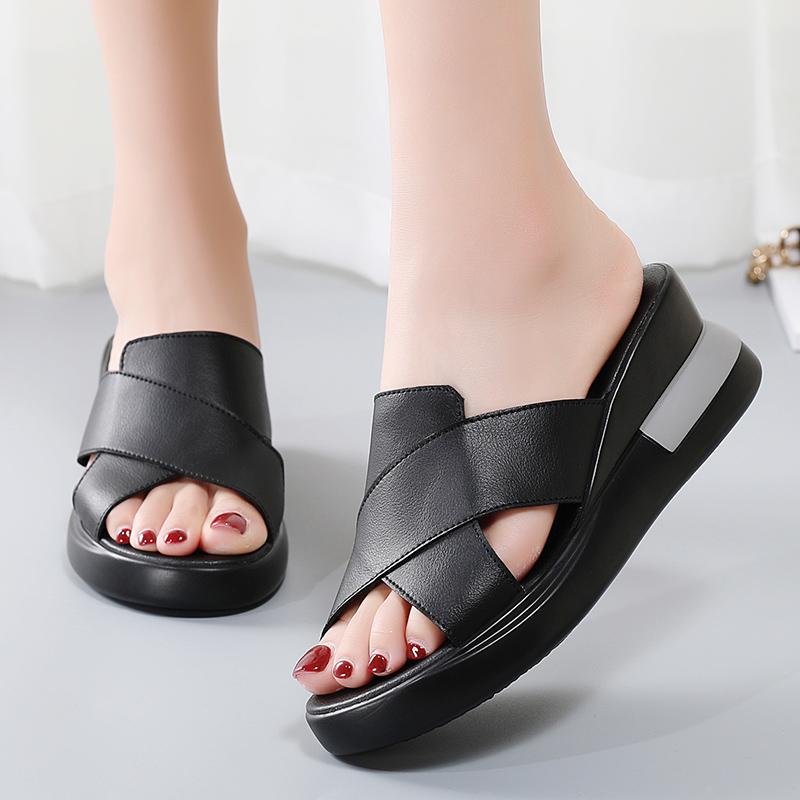 35-40 Summer Women's Large Fashion Solid Color Thick Soled Tall Sandals Anti Slip Slippers Women's Shoes