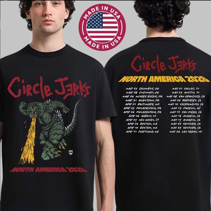 Circle Jerks 2026 Tour TShirt Godzilla Graphic Two Sided Punk Tee Unisex T-Shirt S