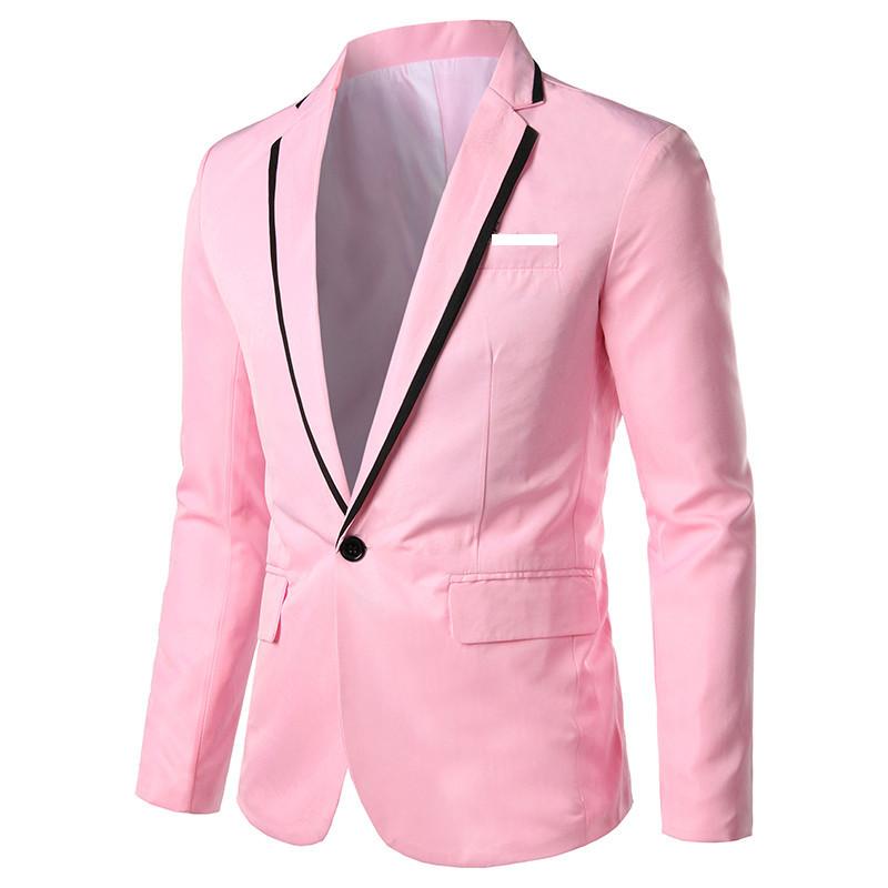 Men s White One Button Blazer With Black Trim Casual Formal Suit Jacket M розовый