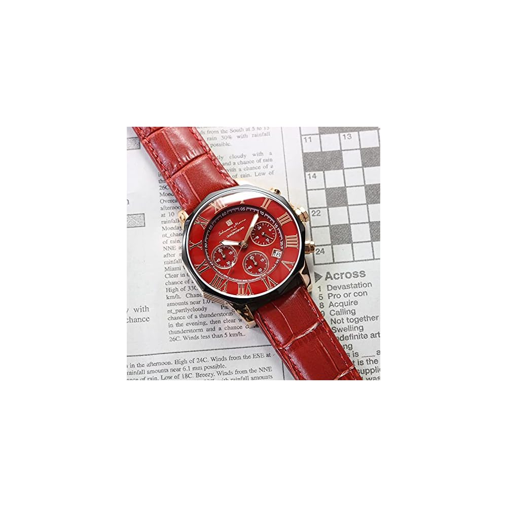 Salvatore Marra Men's Chronograph Watch Red 10 ATM Water Resistant Leather Strap