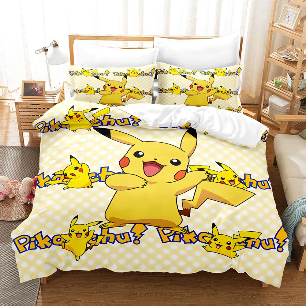 Pikachu Series Three-Piece Cartoon Kit 3D Digital Printing Quilt Cover Bedding