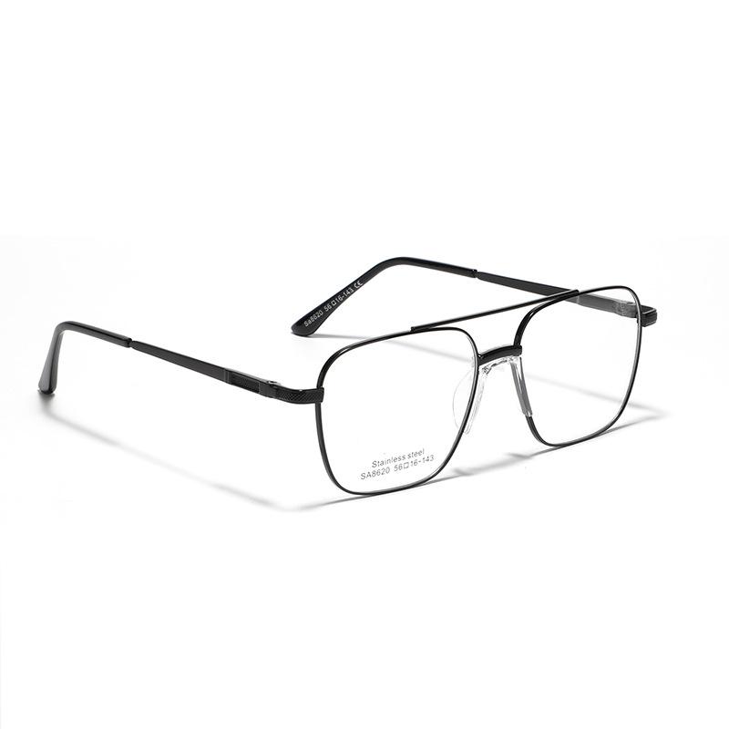 Glasses, Double Beam Metal Square Frame Men'S Commuter Simple Saddle Nose Pad Flat Glasses Women'S