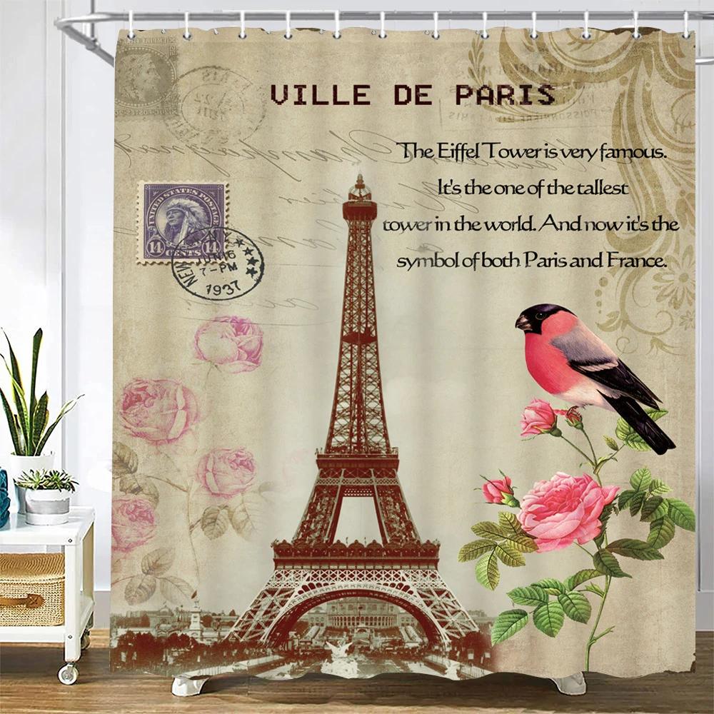 Pařížská věž Pařížská krajina Sprchové závěsy Koupelna Vodotěsný Koupelnový závěs Polyesterová tkanina Vana Koupelnový závěs 180*180cm