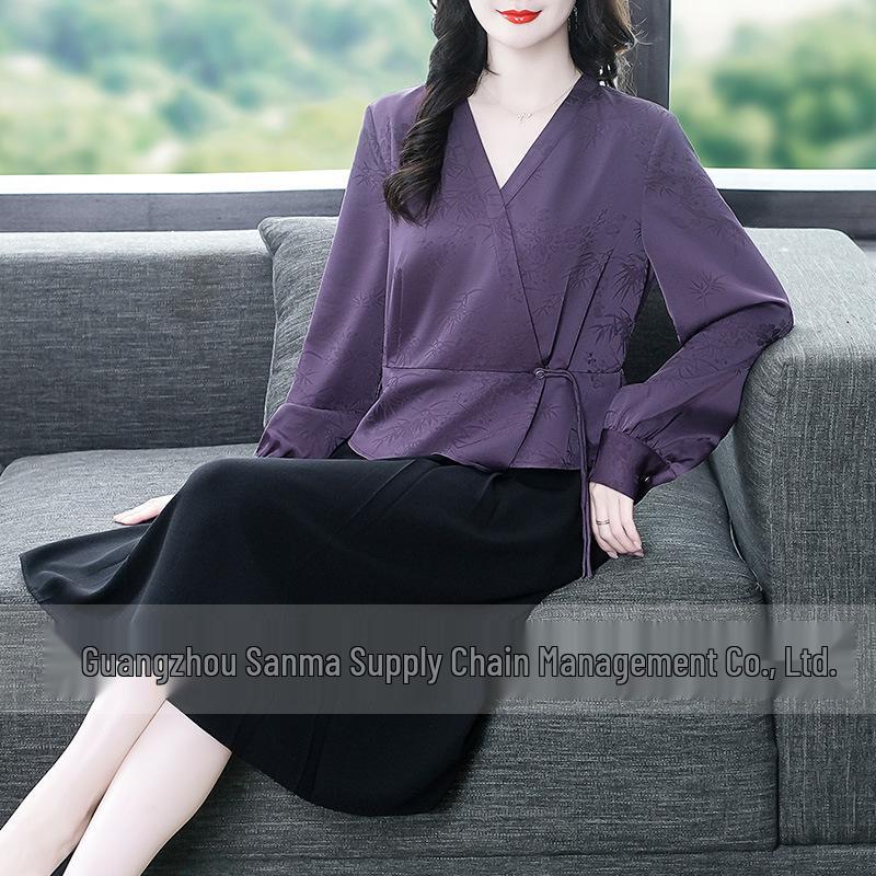 Spring Silk Brocade Long Sleeve Cheongsam Dress - Plus Size Luxury Design
