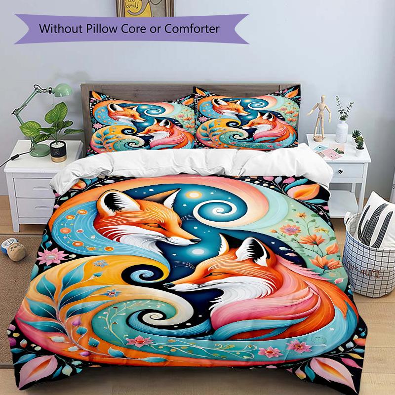 3pcs Bedding Set Foxes, Floral Includes 1 Comforter + 2 Pillowcases, Without Pillow Inserts, Soft Comfortable,Bedding Set,a0909032