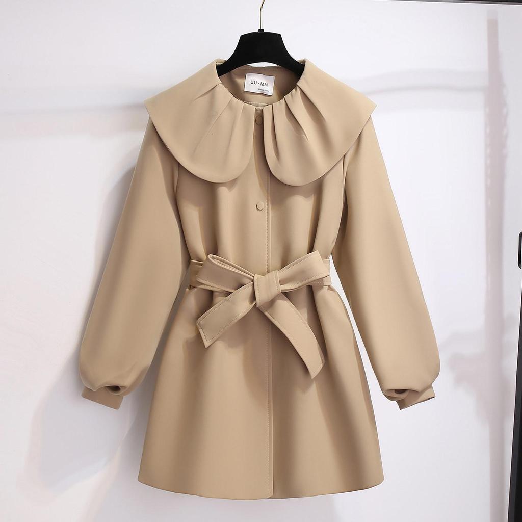 Women's French-Style Doll Collar Windbreaker: Waist-Cinched Wool Padded Coat for Late Autumn & Early Winter 2026.