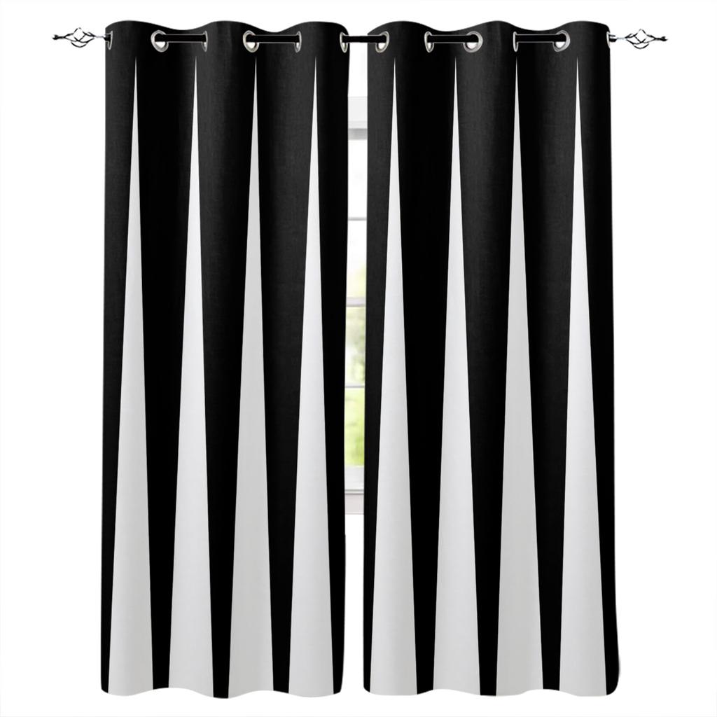 Simple Black&White Stripes Checkerboard Abstract Window Curtains For Kids Bedroom Living Room Bathroom Kicthen Door Hall 2pieces