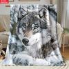 Blue Eyed Gray Wolf Snow Scene Realistic Fleece Blanket for Wilderness Bedroom Decor Soft Warm Throw Blanket Gift