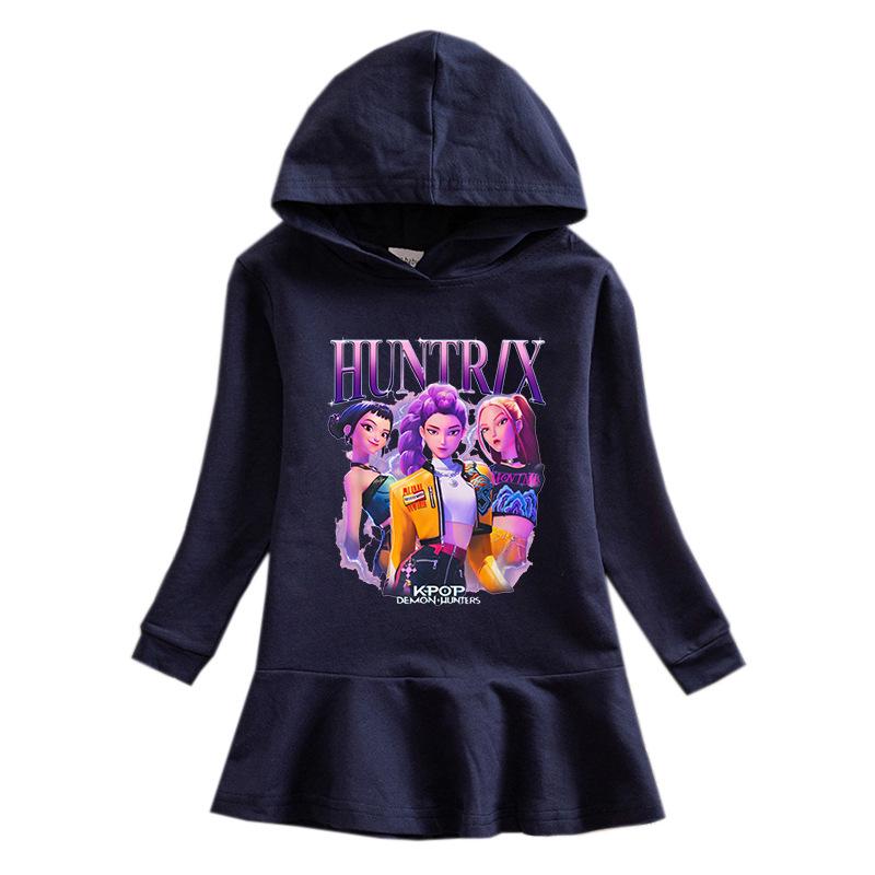 Kpop Demon Hunter Rainbow Princess Hoodie Dress - Girls' Long Sleeve Ruffle Design