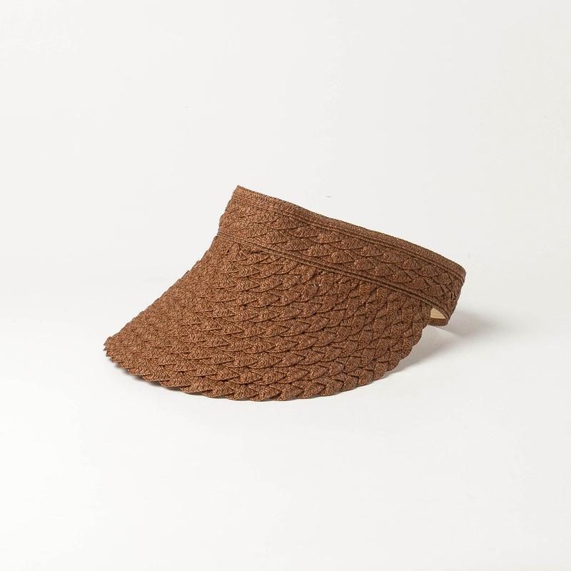 Spring and Summer New Casual Fashion Pattern Woven Papyrus Empty Top Hat Travel Sunscreen Foldable Straw Empty Top Hat