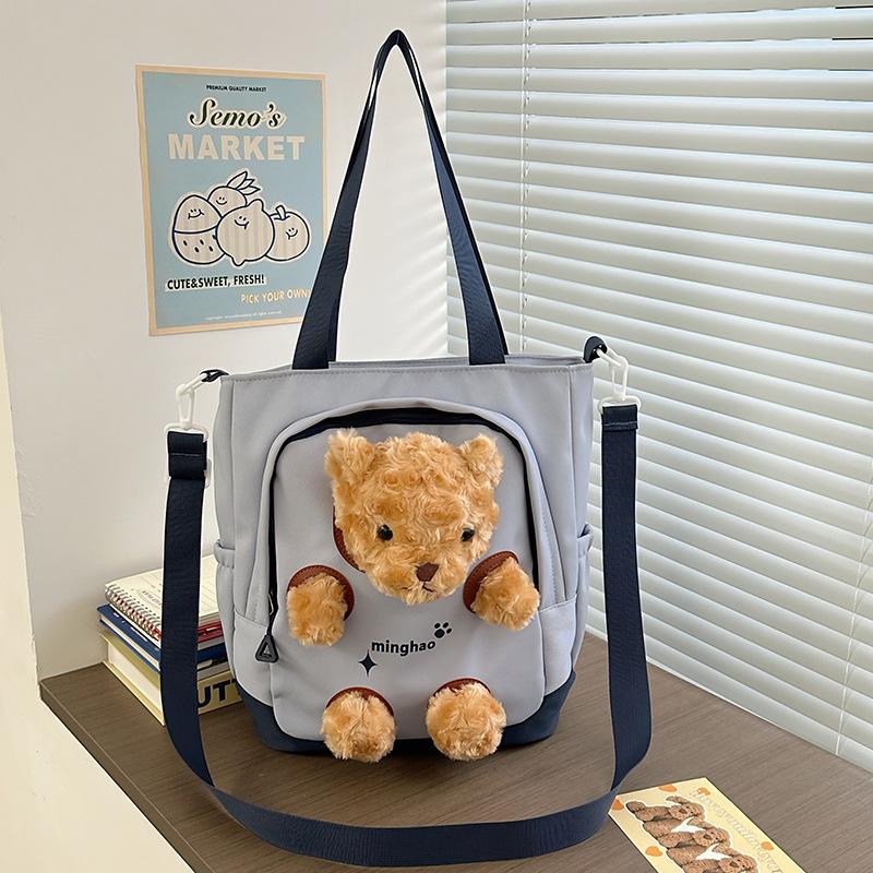 Cute bear crossbody bag women's new Korean version of the cartoon large-capacity shoulder bag student class tote bag trend