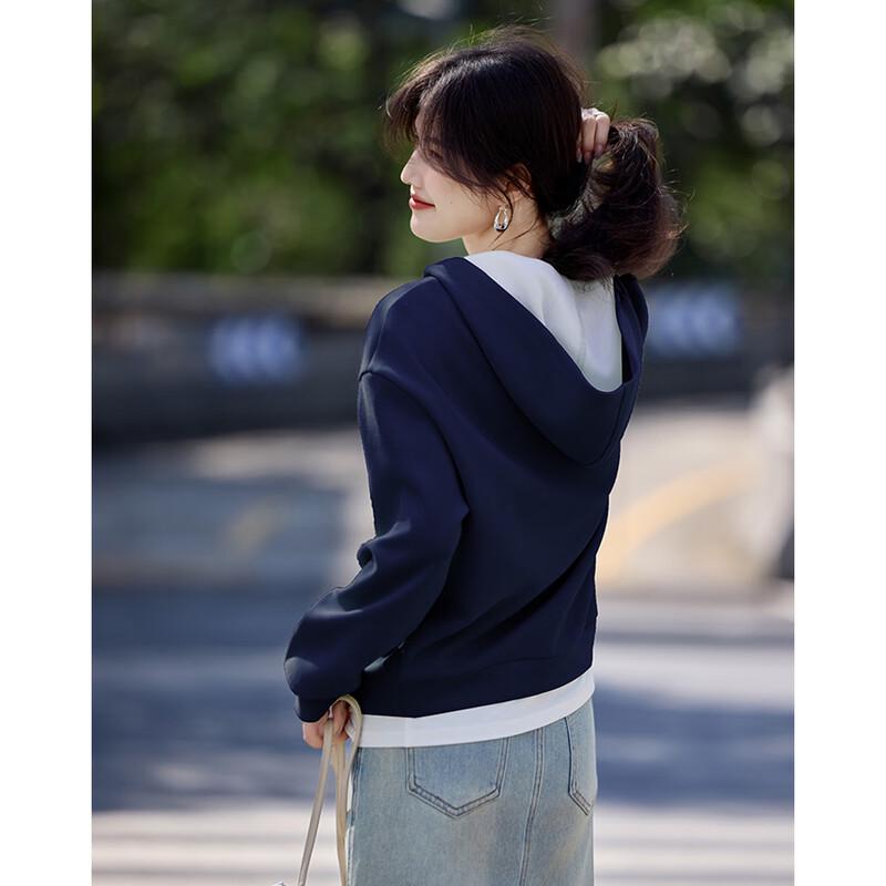 Women's Casual Hooded Layered Sweatshirt with Contrast Patchwork Hem