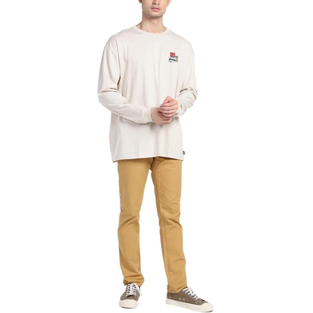 Vans Logo Print Crew Neck Long Sleeve T-Shirt Unisex Tops Beige VN0A7YJK2N1
