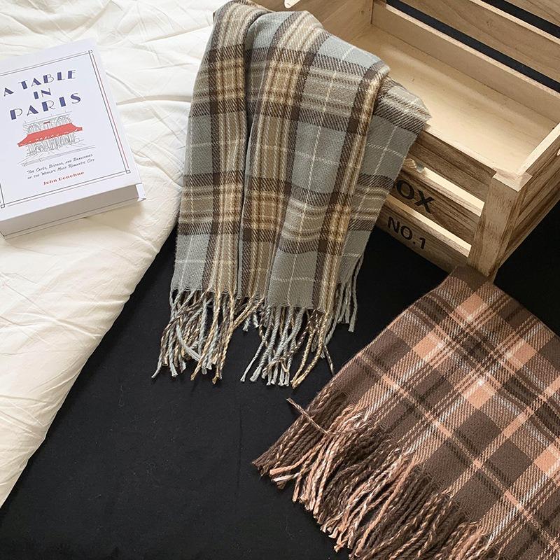 Scarf Women's Winter High-end Sense New Versatile Thickened Warm Imitation Cashmere Plaid Scarf Shawl