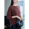 357 Fancy Yarn Women's Round Neck 100% Pure Wool Knit Pullover - Loose and Thick Style