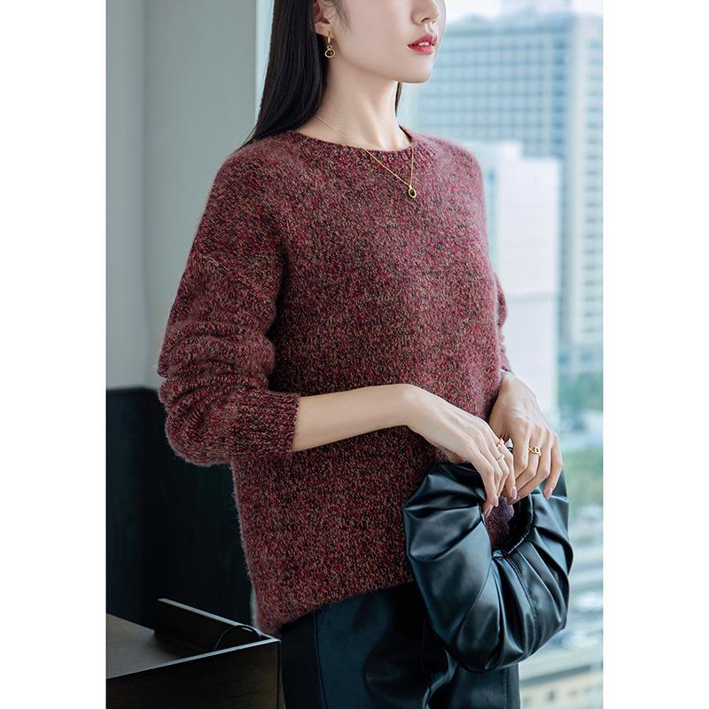 357 Fancy Yarn Women's Round Neck 100% Pure Wool Knit Pullover - Loose and Thick Style