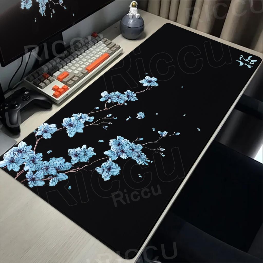 Alfombrilla de ratón Blanco y Negro Flores de cerezo japonesas Gamer Alfombrilla de ratón extendida HD XXL Alfombrillas para teclado Alfombra Gabinete de PC Alfombrillas de ratón Alfombra