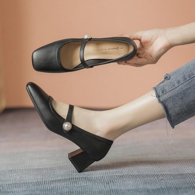 One word with Mary Jane shoes for women's spring and autumn new thick heel light mouth single shoes for women's cheongsam Hanfu high heels