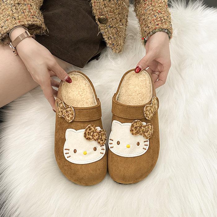 Versatile Baotou Casual Slippers Women's Autumn and Winter Cute Cartoon Outer Wear Casual Lotus Leaf Edge One Pedal Baotou Slippers