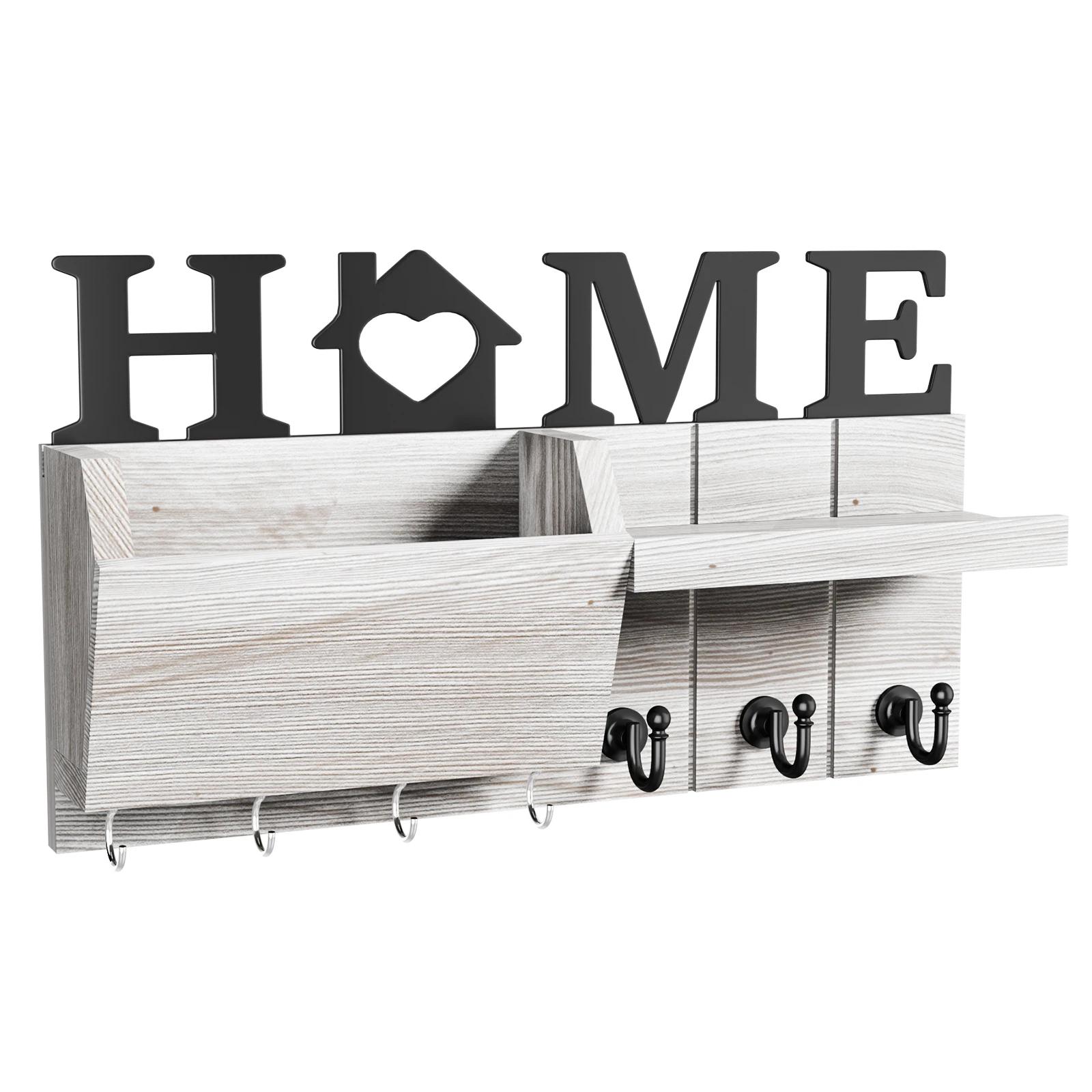 

Key and Mail Holder for Wall, Wooden Key Holder and Mail Organizer for Wall Mount with 7 Hooks, Decorative Hanging Rustic Decor белый