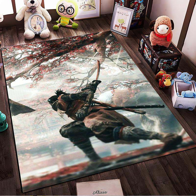 Samurai Warrior Under Maple Tree Carpet, Japanese Style Home Decor Rug Suitable for Use As an Anti-slip for Living Room Bedroom Sofas