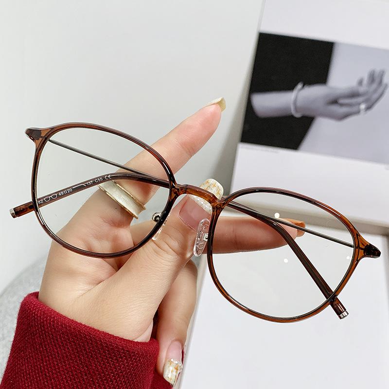 T7182 Round Thin Frame Light Myopia Glasses Frame Female Plain Makeup Literary Flat Mirror Male Tide