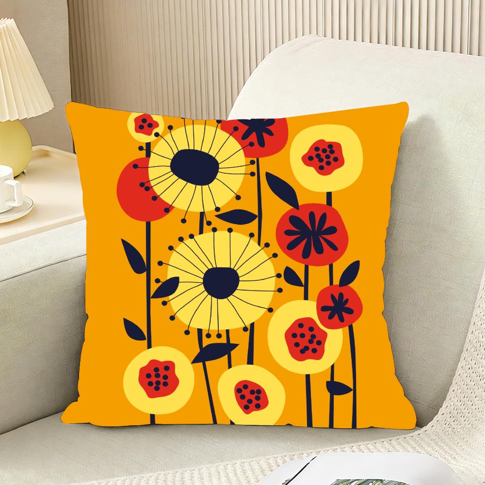 Retro Abstract Plants And Flowers Cushion Cover Reversible Plush Pillow Cover For Car Sofa Bedroom Decorative Gift Pillowcase