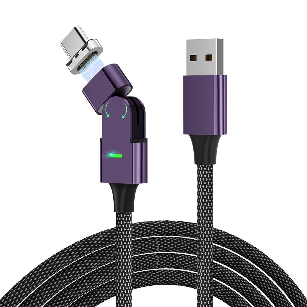 100W Fast Charging Magnetic Cable with 180° Rotating Type-C Angled Connector for Phones and Computers