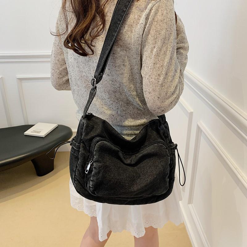Women Casual Satchel Shoulder Bag Ladies Small Capacity Denim Vintage Messenger Bag Adjustable Strap Daily Tote Bag Multifunction Chic Hobo Bag