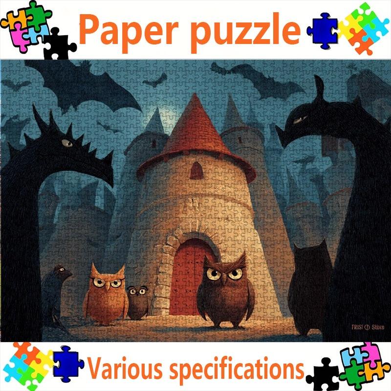 1000pcspcs Large-Sized Paper Jigsaw Puzzles, Twilight Castle Dragon Owl Eerie Whimsical Pattern, Ideal Family Entertainment Puzzle, Great Holiday Gift